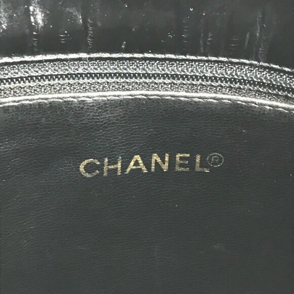 CHANEL vintage CC Logo CC Mark Bag Tote Bag shawl Shoulder Bag enamel Black - Picture 12 of 16